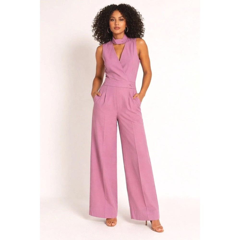 Wildfang Empower Jumpsuit Womens 4 Mauve High Waisted V-Neck Wide Leg
